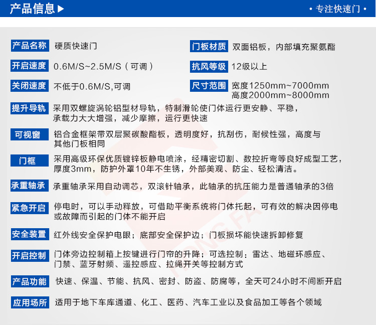 鋁板硬質快速門的技術參數